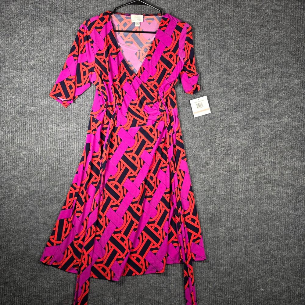 NWT Donna Morgan Size 12 Geometric A-Line‎ Dress Pink Orange Tie Waist Midi